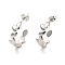 Non-Tarnish 304 Stainless Steel Leaf Wrap Stud Earring, Half Hoop Earrings for Women, Stainless Steel Color, 19.5x6mm, Pin: 0.7mm