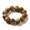 20mm Round Wood Beaded Stretch Bracelets, BurlyWood, Inner Diameter: 2-3/8 inch(6.1cm)