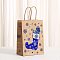 Christmas Theme Blue Printed Kraft Paper Tote Bags with Handles, Rectangle Heavy Duty Storage Shopping Bags, Christmas Socking, 20.7x15x8.2cm