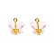 10Pcs Glass Charms, with Golden Alloy Finding, Butterfly, Pink, 14.5x10mm