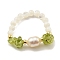 Natural Peridot Finger Ring, with Brass and Shell, for Women, Inner Diameter: 23mm