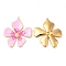 304 Stainless Steel Enamel Pendants, with Rhinestones, Real 18K Gold Plated, Flower Charm, Pearl Pink, 37.5x33x3mm, Hole: 1.4mm