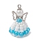 Handmade Seed Beads Pendants, with Antique Silver Elastic Thread, Loom Pattern, with Alloy Butterfly Bead and Glass Pearl Round Bead, Angel & Fairy, Deep Sky Blue, 37x22x24mm, Hole: 3mm