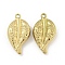 Ion Plating(IP) 304 Stainless Steel Pendants, Leaf Charm, Real 18K Gold Plated, 24x13x5mm, Hole: 1.5mm