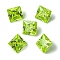 Cubic Zirconia Cabochons, Point Back, Square, Green Yellow, 6x6x3mm