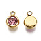 PVD Vacuum Plating 201 Stainless Steel Rhinestone Charms, Birthstone Charms, Flat Round, Real 18K Gold Plated, Rose, 8.5x6x3mm, Hole: 1.5mm