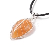 Natural Red Aventurine Leaf Cage Pendant Necklace with Waxed Cords NJEW-TA00035-01-4