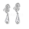 Brass Pave Clear Cubic Zirconia Hand with Teardrop Dangle Stud Earring Findings KK-N232-477P-B-2