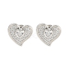 Heart Brass Pave Clear Cubic Zirconia Stud Earrings EJEW-M258-32P-1