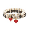 2Pcs 2 Colors Natural Lava Rock Stretch Bracelets Set with Rhinestone Beads BJEW-JB07723-5