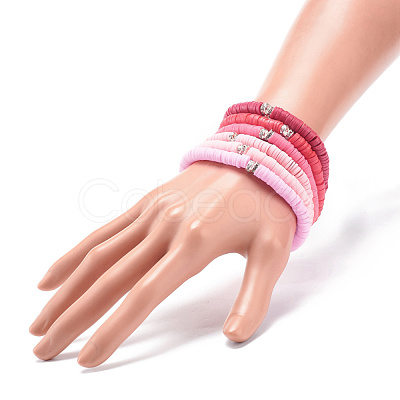 6Pcs 6 Colors Handmade Polymer Clay Heishi Surfer Stretch Bracelet Sets BJEW-JB08690-1