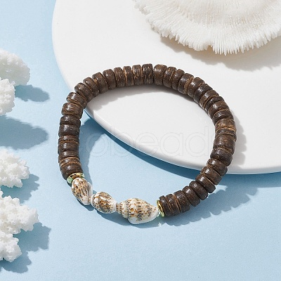 Natural Coconut and Shell Beaded Stretch Bracelets BJEW-JB09978-1