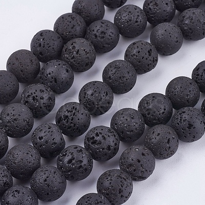 Natural Lava Rock Stone Bead Strands X-G-R193-18-10mm-1