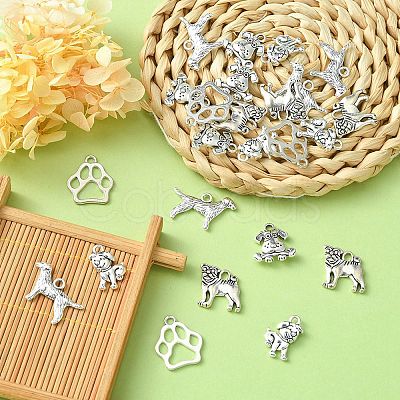 25Pcs 5 Style Tibetan Style Puppy Pendants TIBEP-YW0001-54-1