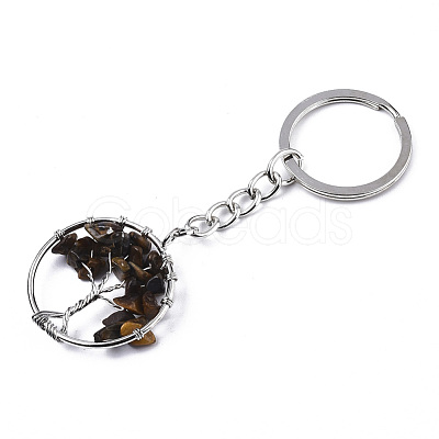 Natural Tiger Eye Chips Chakra Keychain G-N0326-003B-1