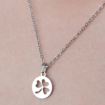 Non-Tarnish 201 Stainless Steel Hollow Clover Pendant Necklace NJEW-OY001-20-1