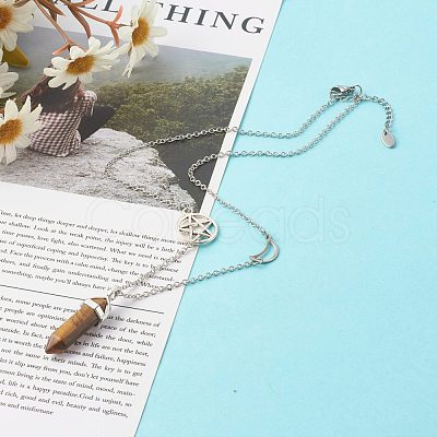 Bullet Faceted Natural Tiger Eye Pendant Necklace NJEW-JN03601-02-1