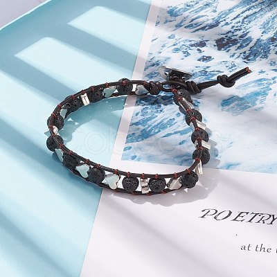 Natural Lava Rock & Alloy Heart Braided Beaded Bracelet BJEW-JB08302-1