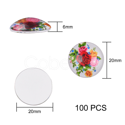 100Pcs Flower Printed Glass Cabochons sgGGLA-SZ0001-19-1