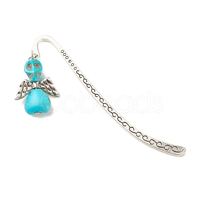 Skull with Wing Dyed Synthetic Turquoise Bookmarks AJEW-JK00180-04-1