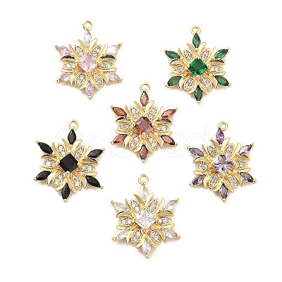 Brass Micro Pave Colorful Cubic Zirconia Pendants KK-C054-01G-1