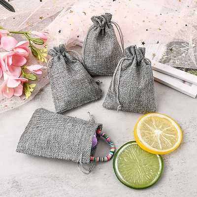 Polyester Imitation Burlap Packing Pouches Drawstring Bags X-ABAG-R005-9x12-04-1