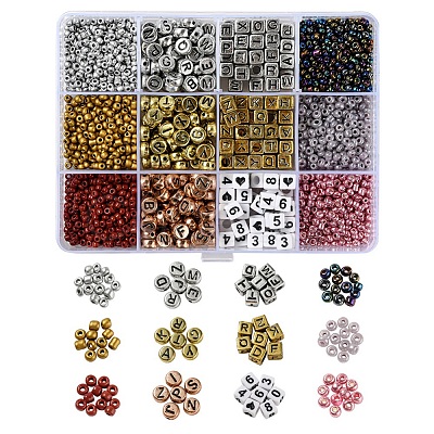 Metallic Colour Letter Beads Kit for DIY Jewelry Making Findings Kit DIY-YW0004-85-1