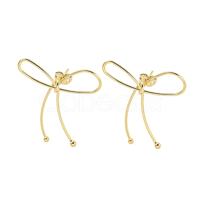 Bowknot Rack Plated Brass Stud Earrings for Women EJEW-Z051-11B-G-1