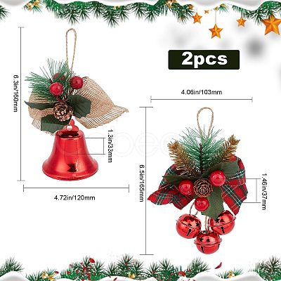 Gorgecraft 2Pcs 2 Styles Christmas Bell Pendant Decorations HJEW-GF0001-35-1