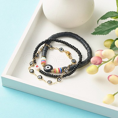 Handmade Polymer Clay Heishi Beads Stretch Bracelets Set BJEW-JB07370-1