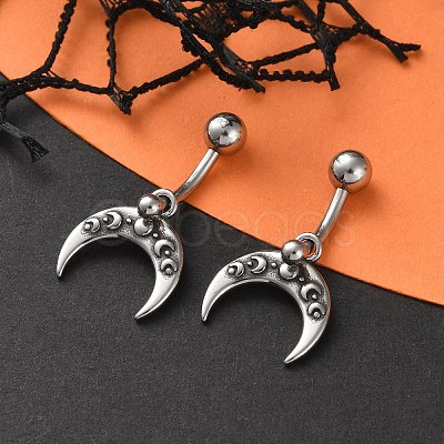 Crescent Moon 316 Surgical Stainless Steel Belly Button Rings/Earrings EJEW-G416-17AS-1