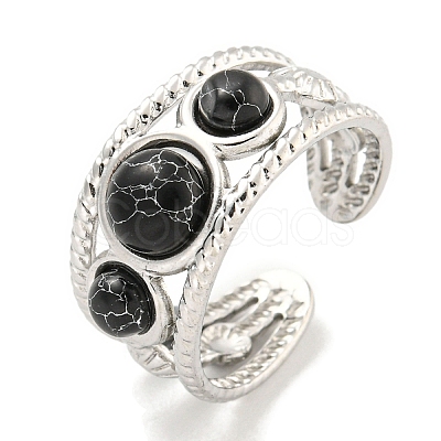 304 Stainless Steel Synthetic Gemstone Cuff Rings G-Z056-06P-1