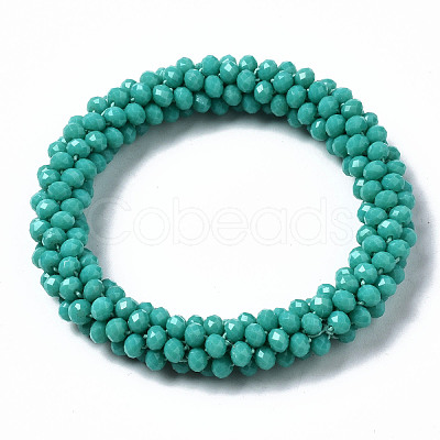 Faceted Opaque Glass Beads Stretch Bracelets BJEW-S144-002E-03-1