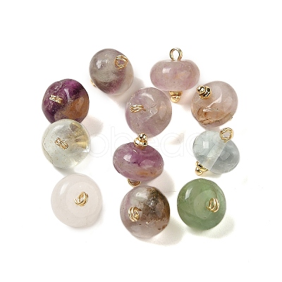 Natural Fluorite Rondelle Charms with Rack Plating Brass Loops G-G110-05A-01-1