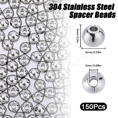 SUNNYCLUE 304 Stainless Steel Spacer Beads STAS-SC0006-87D-1