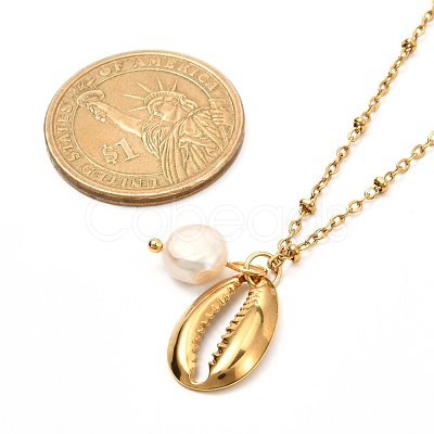 Cowrie Shell & Sea Horse Pendant Necklaces for Girl Women NJEW-JN03715-02-1