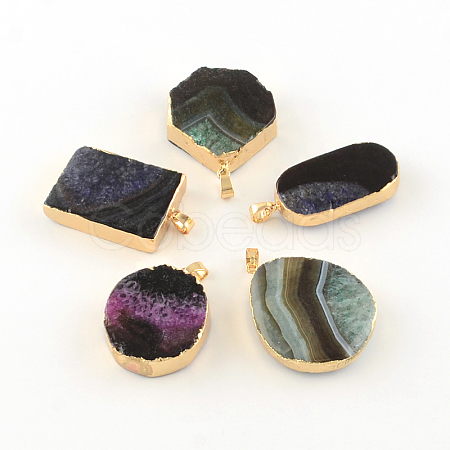 Mixed Shape Golden Plated Dyed Natural Crackle Agate Pendants with Iron Clasps G-R275-277-1