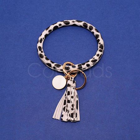 Leopard Print Leather Wristlet Bracelet Keychain HJEW-WH0052-02G-1