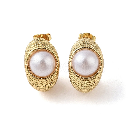 304 Stainless Steel ABS Imitation Pearl Stud Earrings for Women EJEW-B048-01G-01-1