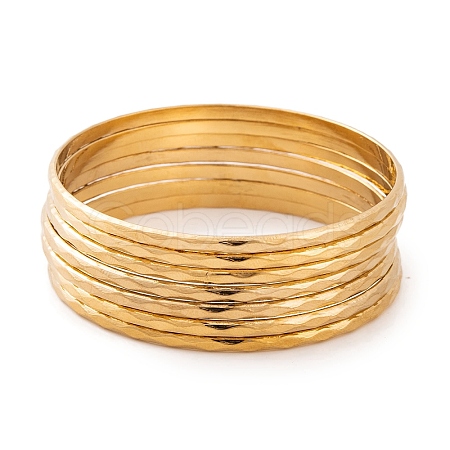 7Pcs Vacuum Plating 304 Stainless Steel Textured Ring Bangles Set for Women BJEW-A011-11B-G-1
