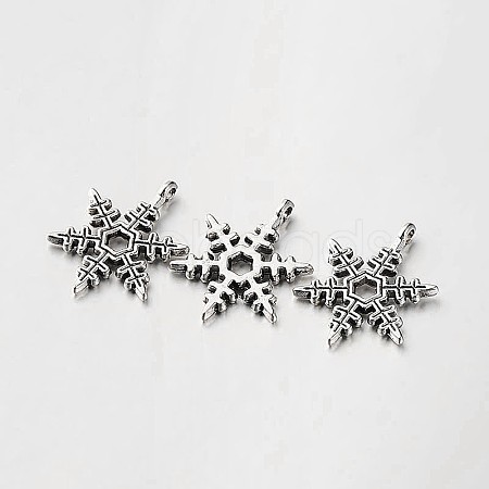 Tibetan Style Alloy Christmas Snowflake Pendants X-TIBEP-O009-22-1