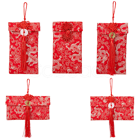 SUPERFINDINGS 5Pcs 5 Styles Rectangle Brocade DIY Craft Pouch with Polyester Tassels AJEW-FH0003-86-1