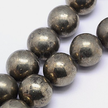 Natural Pyrite Beads Strands G-L031-14mm-01-1