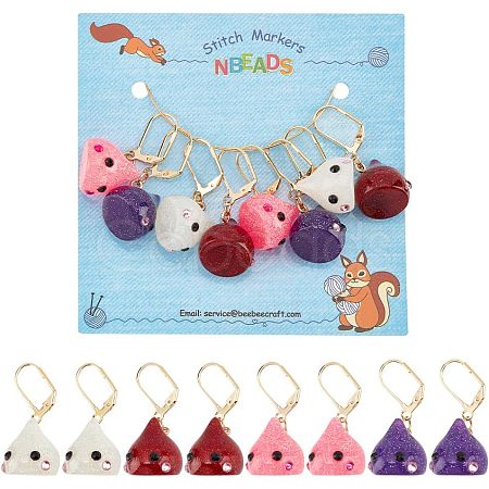 12Pcs 4 Colors Resin Teardrop with Cartoon Face Pattern Charms Locking Stitch Markers HJEW-PH01513-1