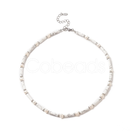 Natural Howlite & Pearl & Crystal Rhinestone Beaded Necklace for Women NJEW-JN04209-02-1