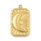 304 Stainless Steel Pendants, Rectangle with Moon Charm, Golden, 24x14x2.5mm, Hole: 1.8mm