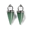 Natural Green Aventurine Pendants, with Rack Plating Brass Findings, Lead Free & Cadmium Free, Cone, 46~47x18mm, Hole: 7x5mm