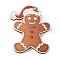 Christmas Theme Wood Printed Brooches for Women, Iron Pins, Gingerbread Man, 51x41mm, hole: 2mm