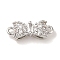 Brass Pave Clear Cubic Zirconia Connector Charms, Bowknot Links, Platinum, 14x5x4mm, Hole: 1.4mm