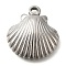 Anti-Tarnish 304 Stainless Steel Pendants, Shell Shapes Charm, Stainless Steel Color, 21.5x20x5mm, Hole: 2mm